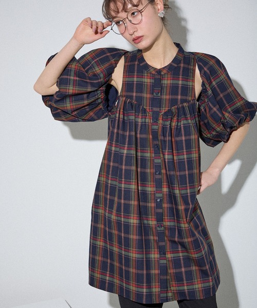 ELLEgirl(エルガール)の「ボレロSETチェックシャツチュニック【ELLEgirl/エル ガール】(チュニック・レディース・ネイビー/ブラウン・FREE)」の7枚目の写真