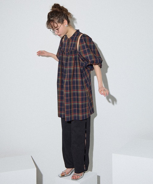 ELLEgirl(エルガール)の「ボレロSETチェックシャツチュニック【ELLEgirl/エル ガール】(チュニック・レディース・ネイビー/ブラウン・FREE)」の15枚目の写真