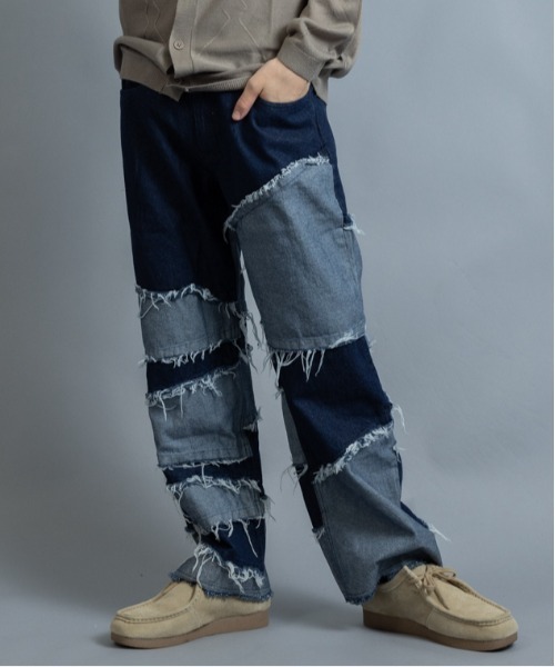 En serio TOKYO(エンソリオトーキョー)の「10ozデニム カットオフ ランダムスイッチ フリンジ パンツ(デニムパンツ・メンズ・スミクロ/ワンウォッシュ/ブラック系その他2/ブラック系その他/ケミカルウォッシュ・S/L/LL/M)」の4枚目の写真