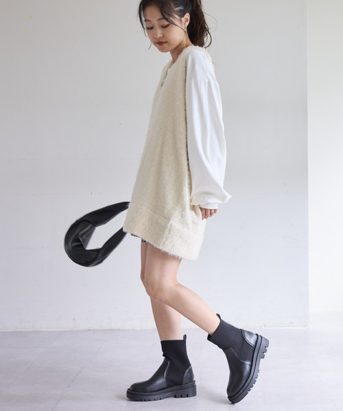 CIAOPANIC TYPY（チャオパニックティピー）の「【新色追加】ミックスフェザーヤーンオーバーニットベスト（ベスト・レディース・グリーン系その他/ブラウン/ブラック/グレー/オフホワイト/ライトグレー・ONE SIZE）」の13枚目の写真