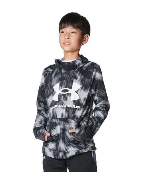 UNDER ARMOUR(アンダーアーマー)の「UAアーマーフリース プリント ビッグロゴ フーディー(トレーニング/KIDS)(スウェット・キッズ・ブラック・150cm/140cm/160cm/130cm)」の1枚目の写真