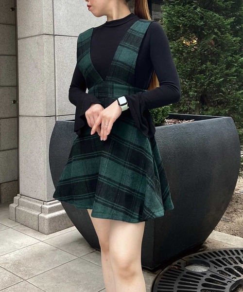 SPIGA（スピーガ）の「ﾁｪｯｸ柄ｼﾞｬﾝﾊﾟｰｽｶｰﾄ（スカート・レディース・ホワイト/グリーン/レッド・FREE）」の3枚目の写真