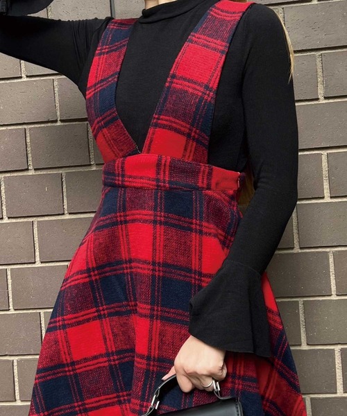 SPIGA（スピーガ）の「ﾁｪｯｸ柄ｼﾞｬﾝﾊﾟｰｽｶｰﾄ（スカート・レディース・ホワイト/グリーン/レッド・FREE）」の9枚目の写真