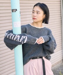 マイディ MAYDI *モヘヤウールハンドメイドニットプルオーバー*Mグレー杢ビッグサイズ厚手畦編みセーター(2-2502-102)【01C52】 モヘアニット」に該当するニット/セーター（グレー/灰色系