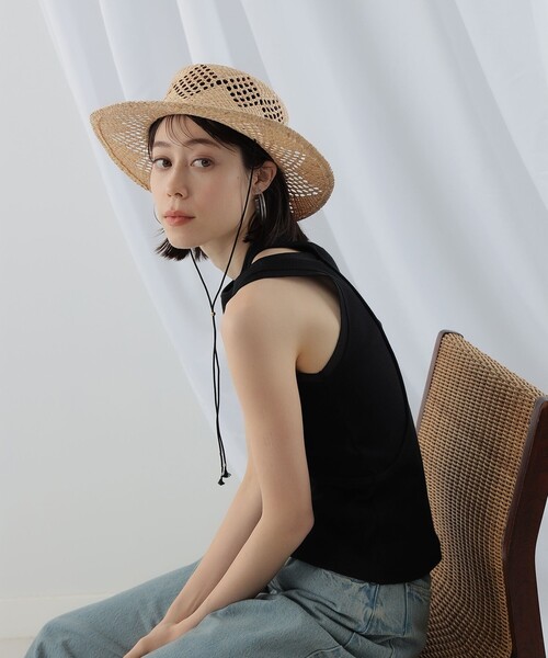 Ray BEAMS（レイビームス）の「Ray BEAMS / 透編み ラフィア ハット（ハット・レディース・ナチュラル/ブラック・ONE SIZE）」の5枚目の写真