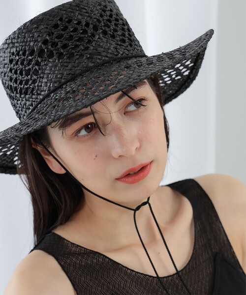 Ray BEAMS（レイビームス）の「Ray BEAMS / 透編み ラフィア ハット（ハット・レディース・ナチュラル/ブラック・ONE SIZE）」の7枚目の写真