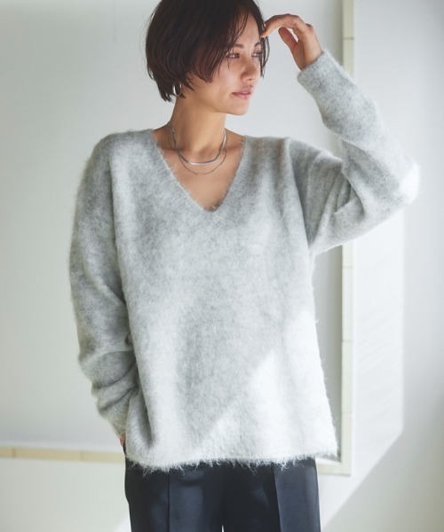 ニット シャギー アルパカ混 Vネック レディース RASW あすつく RASW（ラス）の「[RASW]Vネックアルパカシャギーニット（ニット