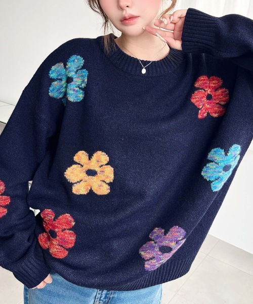 LOULOU select(ルルセレクト)の「【累計販売枚数1万枚突破!】 ミックスカラーフラワージャガードニットプルオーバー(ニット/セーター・レディース・チャコールグレー/グレー/アイボリー/ブラウン/ネイビー・M/L)」の17枚目の写真