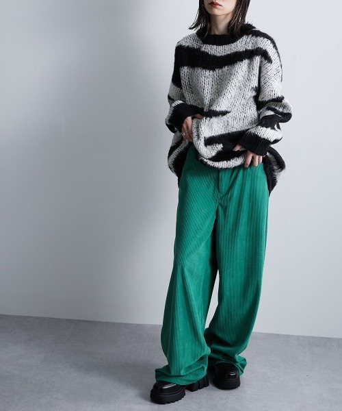 Soiunique（スワユニーク）の「配色ゼブラジャガード風ニットトップス ［Soiunique］（ニット/セーター・レディース・イエロー系/ベージュ系/ブラック系/ブラウン系・M）」の8枚目の写真