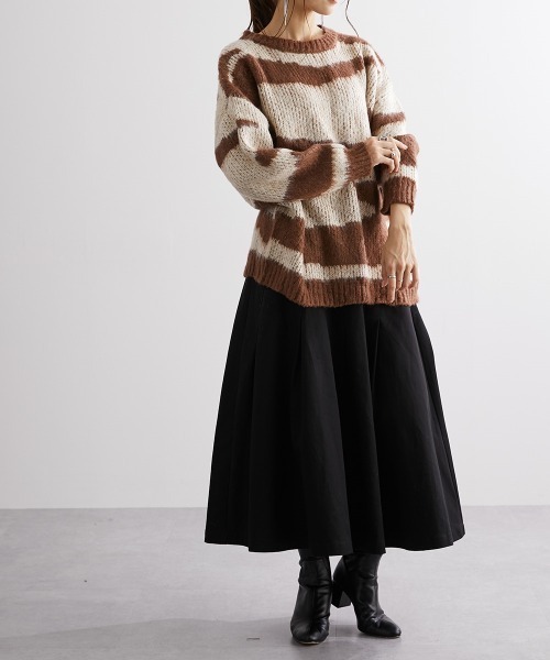 Soiunique（スワユニーク）の「配色ゼブラジャガード風ニットトップス ［Soiunique］（ニット/セーター・レディース・イエロー系/ベージュ系/ブラック系/ブラウン系・M）」の13枚目の写真