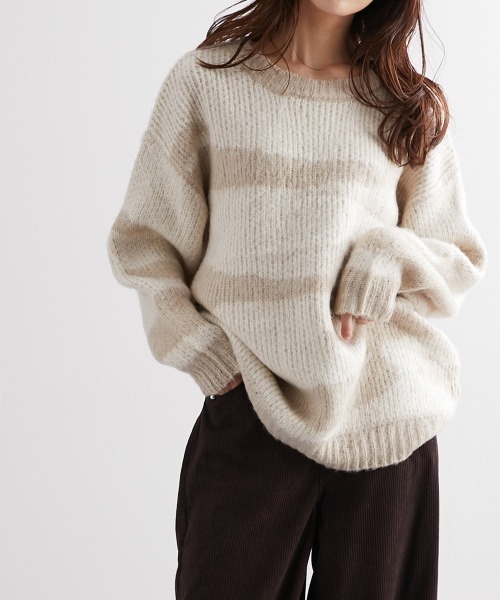 Soiunique（スワユニーク）の「配色ゼブラジャガード風ニットトップス ［Soiunique］（ニット/セーター・レディース・イエロー系/ベージュ系/ブラック系/ブラウン系・M）」の15枚目の写真
