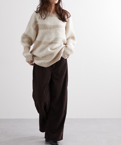 Soiunique（スワユニーク）の「配色ゼブラジャガード風ニットトップス ［Soiunique］（ニット/セーター・レディース・イエロー系/ベージュ系/ブラック系/ブラウン系・M）」の16枚目の写真