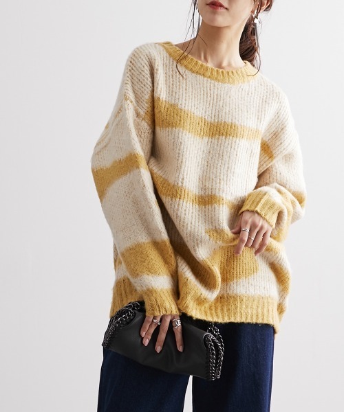 Soiunique（スワユニーク）の「配色ゼブラジャガード風ニットトップス ［Soiunique］（ニット/セーター・レディース・イエロー系/ベージュ系/ブラック系/ブラウン系・M）」の19枚目の写真