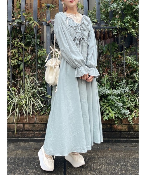 merry jenny（メリージェニー）の「ribbonガーゼ2wayワンピース（ワンピース・レディース・グリーン/ブラック/オフホワイト・FREE）」の3枚目の写真