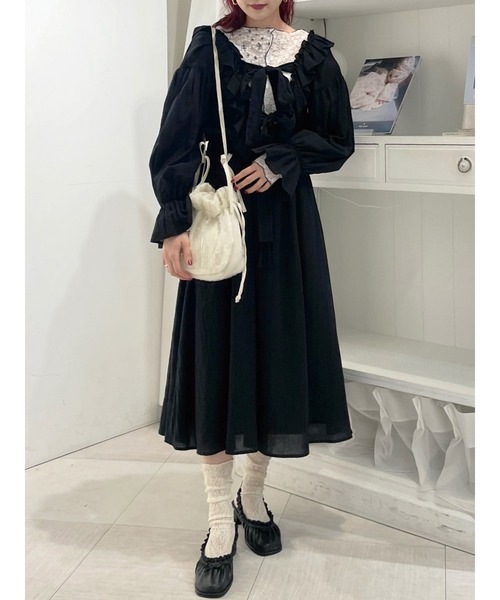 merry jenny（メリージェニー）の「ribbonガーゼ2wayワンピース（ワンピース・レディース・グリーン/ブラック/オフホワイト・FREE）」の2枚目の写真