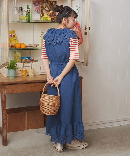 Dot＆Stripes CHILD WOMAN（ドットアンドストライプス　チャイルドウーマン）の「☆4.5ozライトデニム カットワークジャンプスーツ（つなぎ/オールインワン・レディース・ブルー・FREE）」の5枚目の写真