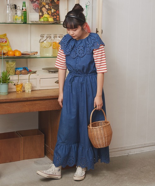 Dot＆Stripes CHILD WOMAN（ドットアンドストライプス　チャイルドウーマン）の「☆4.5ozライトデニム カットワークジャンプスーツ（つなぎ/オールインワン・レディース・ブルー・FREE）」の3枚目の写真