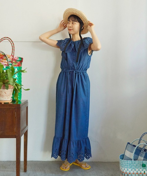 Dot＆Stripes CHILD WOMAN（ドットアンドストライプス　チャイルドウーマン）の「☆4.5ozライトデニム カットワークジャンプスーツ（つなぎ/オールインワン・レディース・ブルー・FREE）」の19枚目の写真