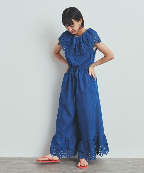 Dot＆Stripes CHILD WOMAN（ドットアンドストライプス　チャイルドウーマン）の「☆4.5ozライトデニム カットワークジャンプスーツ（つなぎ/オールインワン・レディース・ブルー・FREE）」の6枚目の写真