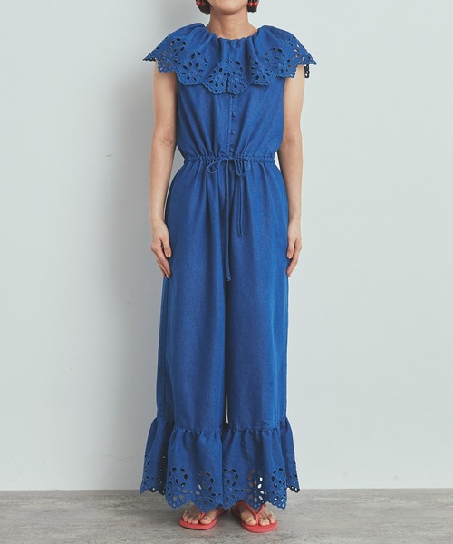 Dot＆Stripes CHILD WOMAN（ドットアンドストライプス　チャイルドウーマン）の「☆4.5ozライトデニム カットワークジャンプスーツ（つなぎ/オールインワン・レディース・ブルー・FREE）」の9枚目の写真