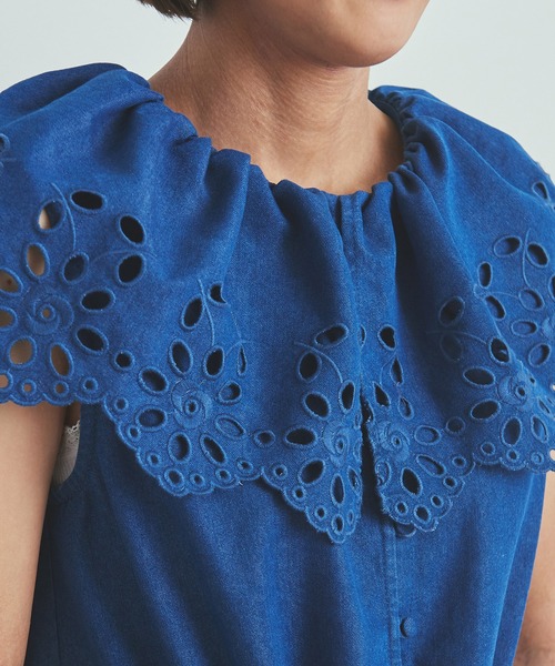 Dot＆Stripes CHILD WOMAN（ドットアンドストライプス　チャイルドウーマン）の「☆4.5ozライトデニム カットワークジャンプスーツ（つなぎ/オールインワン・レディース・ブルー・FREE）」の13枚目の写真