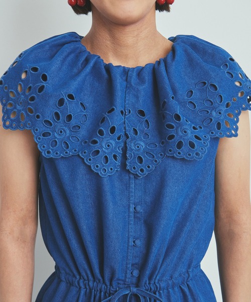 Dot＆Stripes CHILD WOMAN（ドットアンドストライプス　チャイルドウーマン）の「☆4.5ozライトデニム カットワークジャンプスーツ（つなぎ/オールインワン・レディース・ブルー・FREE）」の12枚目の写真