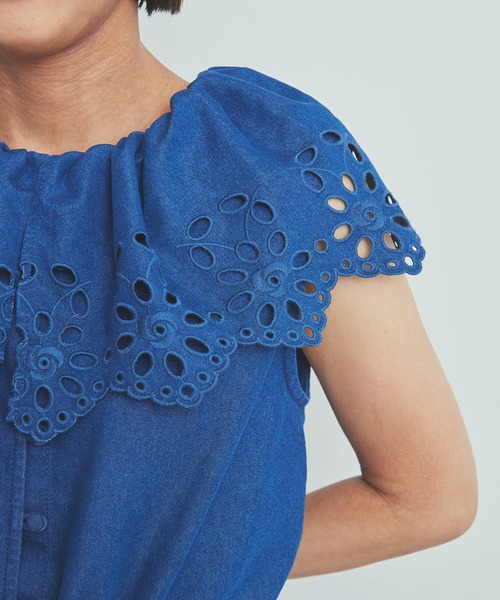 Dot＆Stripes CHILD WOMAN（ドットアンドストライプス　チャイルドウーマン）の「☆4.5ozライトデニム カットワークジャンプスーツ（つなぎ/オールインワン・レディース・ブルー・FREE）」の14枚目の写真