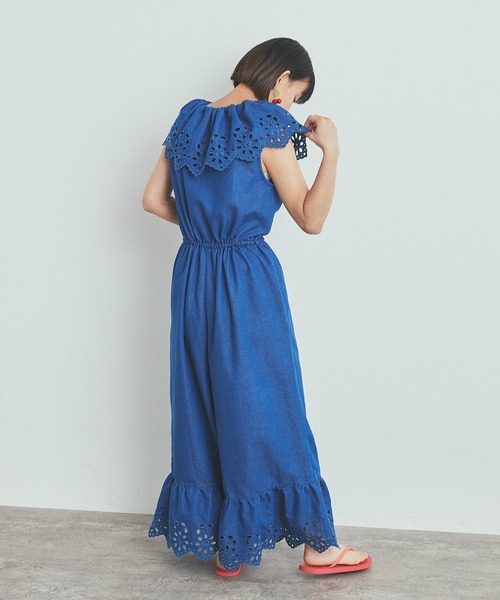 Dot＆Stripes CHILD WOMAN（ドットアンドストライプス　チャイルドウーマン）の「☆4.5ozライトデニム カットワークジャンプスーツ（つなぎ/オールインワン・レディース・ブルー・FREE）」の7枚目の写真