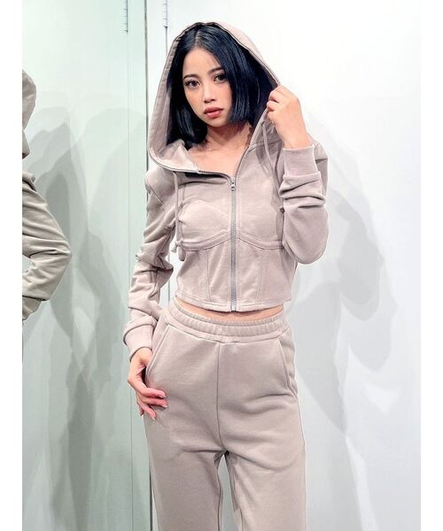 GYDA（ジェイダ）の「コルセットデザイン ZIP UP パーカー（パーカー・レディース・ブラック/ベージュ・FREE）」の7枚目の写真