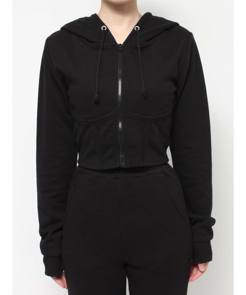 GYDA（ジェイダ）の「コルセットデザイン ZIP UP パーカー（パーカー・レディース・ブラック/ベージュ・FREE）」の5枚目の写真