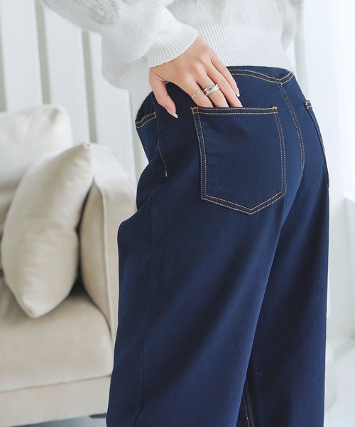 裏微起毛 ] 超楽ストレッチストレートデニムパンツ（デニムパンツ