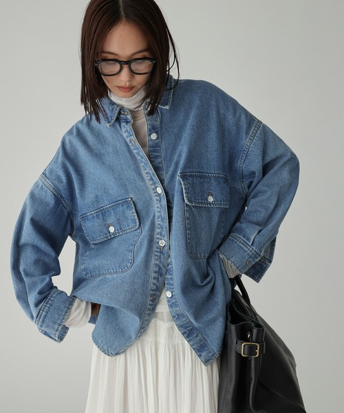 BABYLONE デニムビッグシャツ　ブラック BABYLONE ブラウス シャツ デニムビッグシャツ レディース