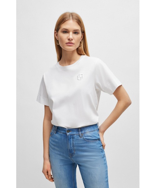 ヒューゴボス　ダブルモノグラム エンブロイダリー シルケットコットン Tシャツ BOSS（ボス）の「ダブルモノグラム エンブロイダリー シルケット