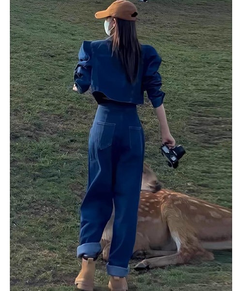 gossip!ロサンゼルス(ゴシップロサンゼルス)の「テーラージャケット×パンツ デニムセットアップ(スカジャン・レディース・ネイビー・M/L)」の3枚目の写真