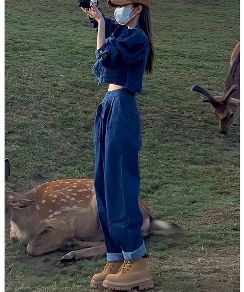 gossip!ロサンゼルス(ゴシップロサンゼルス)の「テーラージャケット×パンツ デニムセットアップ(スカジャン・レディース・ネイビー・M/L)」の6枚目の写真