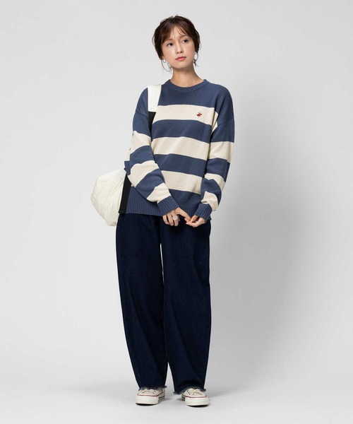 BEVERLY HILLS POLO CLUB（ビバリーヒルズポロクラブ）の「【BEVERLY HILLS POLO CLUB】【別注】ワンポイント刺繍クルーニット（ニット/セーター・レディース・キナリ/ネイビー×ホワイト・L/M）」の10枚目の写真