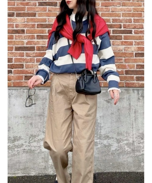 BEVERLY HILLS POLO CLUB（ビバリーヒルズポロクラブ）の「【BEVERLY HILLS POLO CLUB】【別注】ワンポイント刺繍クルーニット（ニット/セーター・レディース・キナリ/ネイビー×ホワイト・L/M）」の12枚目の写真