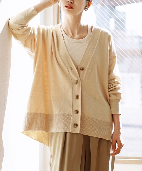 zootie（ズーティー）の「【人気の綿ニットに新アイテム登場！】 オーディナリー コットンニット カーディガン［ワイド］（カーディガン/ボレロ・レディース・ブラック/イエロー系その他/ライトピンク/オフホワイト/杢グレー/チェリーピンク/ブルー系その他/チャコール/ネイビー/サンドベージュ/ライム/ライトグリーン/ベージュ系その他/シアン/ライトブラウン/グリーン系その他/レッド系/アッシュブラウン・フリー）」の8枚目の写真