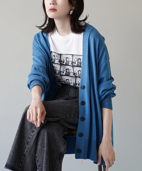 zootie（ズーティー）の「【人気の綿ニットに新アイテム登場！】 オーディナリー コットンニット カーディガン［ワイド］（カーディガン/ボレロ・レディース・ブラック/イエロー系その他/ライトピンク/オフホワイト/杢グレー/チェリーピンク/ブルー系その他/チャコール/ネイビー/サンドベージュ/ライム/ライトグリーン/ベージュ系その他/シアン/ライトブラウン/グリーン系その他/レッド系/アッシュブラウン・フリー）」の14枚目の写真