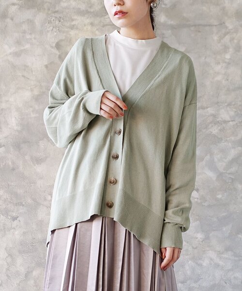 zootie（ズーティー）の「【人気の綿ニットに新アイテム登場！】 オーディナリー コットンニット カーディガン［ワイド］（カーディガン/ボレロ・レディース・ブラック/イエロー系その他/ライトピンク/オフホワイト/杢グレー/チェリーピンク/ブルー系その他/チャコール/ネイビー/サンドベージュ/ライム/ライトグリーン/ベージュ系その他/シアン/ライトブラウン/グリーン系その他/レッド系/アッシュブラウン・フリー）」の10枚目の写真