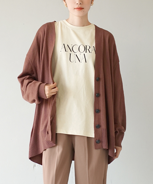 zootie（ズーティー）の「【人気の綿ニットに新アイテム登場！】 オーディナリー コットンニット カーディガン［ワイド］（カーディガン/ボレロ・レディース・ブラック/イエロー系その他/ライトピンク/オフホワイト/杢グレー/チェリーピンク/ブルー系その他/チャコール/ネイビー/サンドベージュ/ライム/ライトグリーン/ベージュ系その他/シアン/ライトブラウン/グリーン系その他/レッド系/アッシュブラウン・フリー）」の6枚目の写真