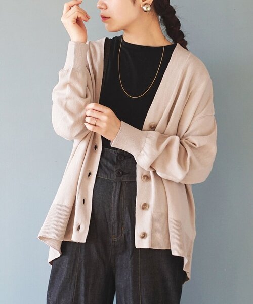 zootie（ズーティー）の「【人気の綿ニットに新アイテム登場！】 オーディナリー コットンニット カーディガン［ワイド］（カーディガン/ボレロ・レディース・ブラック/イエロー系その他/ライトピンク/オフホワイト/杢グレー/チェリーピンク/ブルー系その他/チャコール/ネイビー/サンドベージュ/ライム/ライトグリーン/ベージュ系その他/シアン/ライトブラウン/グリーン系その他/レッド系/アッシュブラウン・フリー）」の7枚目の写真