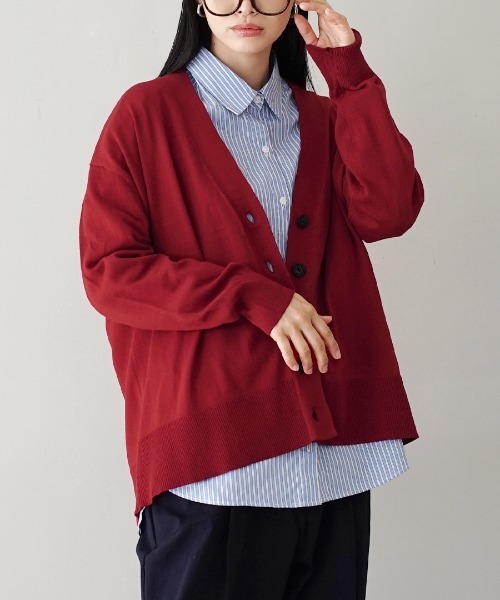 zootie（ズーティー）の「【人気の綿ニットに新アイテム登場！】 オーディナリー コットンニット カーディガン［ワイド］（カーディガン/ボレロ・レディース・ブラック/イエロー系その他/ライトピンク/オフホワイト/杢グレー/チェリーピンク/ブルー系その他/チャコール/ネイビー/サンドベージュ/ライム/ライトグリーン/ベージュ系その他/シアン/ライトブラウン/グリーン系その他/レッド系/アッシュブラウン・フリー）」の18枚目の写真