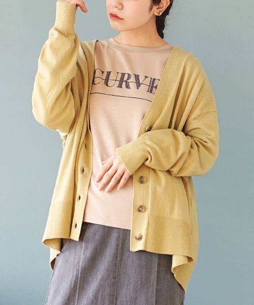 zootie（ズーティー）の「【人気の綿ニットに新アイテム登場！】 オーディナリー コットンニット カーディガン［ワイド］（カーディガン/ボレロ・レディース・ブラック/イエロー系その他/ライトピンク/オフホワイト/杢グレー/チェリーピンク/ブルー系その他/チャコール/ネイビー/サンドベージュ/ライム/ライトグリーン/ベージュ系その他/シアン/ライトブラウン/グリーン系その他/レッド系/アッシュブラウン・フリー）」の15枚目の写真