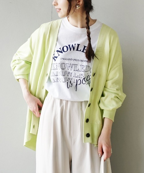 zootie（ズーティー）の「【人気の綿ニットに新アイテム登場！】 オーディナリー コットンニット カーディガン［ワイド］（カーディガン/ボレロ・レディース・ブラック/イエロー系その他/ライトピンク/オフホワイト/杢グレー/チェリーピンク/ブルー系その他/チャコール/ネイビー/サンドベージュ/ライム/ライトグリーン/ベージュ系その他/シアン/ライトブラウン/グリーン系その他/レッド系/アッシュブラウン・フリー）」の9枚目の写真