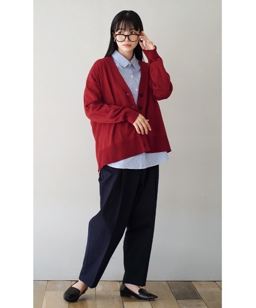 zootie（ズーティー）の「【人気の綿ニットに新アイテム登場！】 オーディナリー コットンニット カーディガン［ワイド］（カーディガン/ボレロ・レディース・ブラック/イエロー系その他/ライトピンク/オフホワイト/杢グレー/チェリーピンク/ブルー系その他/チャコール/ネイビー/サンドベージュ/ライム/ライトグリーン/ベージュ系その他/シアン/ライトブラウン/グリーン系その他/レッド系/アッシュブラウン・フリー）」の20枚目の写真