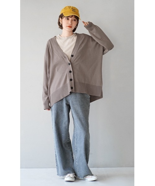 zootie（ズーティー）の「【人気の綿ニットに新アイテム登場！】 オーディナリー コットンニット カーディガン［ワイド］（カーディガン/ボレロ・レディース・ブラック/イエロー系その他/ライトピンク/オフホワイト/杢グレー/チェリーピンク/ブルー系その他/チャコール/ネイビー/サンドベージュ/ライム/ライトグリーン/ベージュ系その他/シアン/ライトブラウン/グリーン系その他/レッド系/アッシュブラウン・フリー）」の19枚目の写真