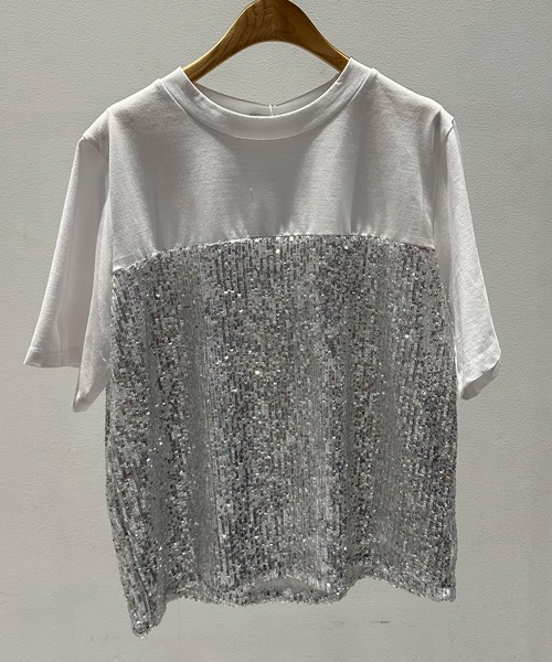 ROSIEE(ロージー)の「ROSIEE スパンコールビスチェ風Tシャツ(Tシャツ/カットソー・レディース・ブラック/ホワイト・FREE)」の5枚目の写真