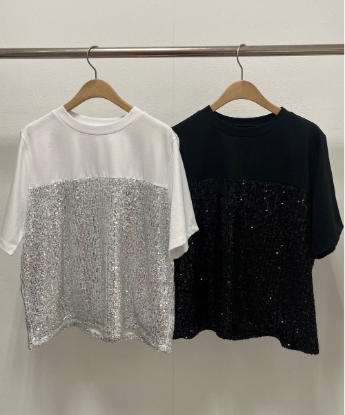 ROSIEE(ロージー)の「ROSIEE スパンコールビスチェ風Tシャツ(Tシャツ/カットソー・レディース・ブラック/ホワイト・FREE)」の3枚目の写真