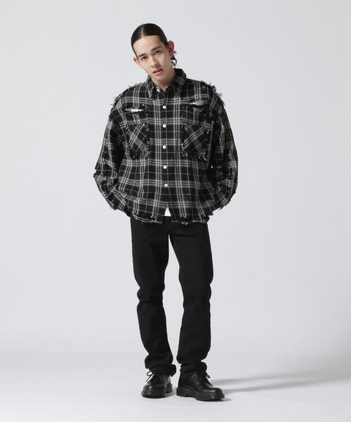 DANKE SCHON（ダンケシェーン）の「DankeSchon/ダンケシェーン/CottonViyella Damege Shirts/ダメージチェックシャツ（シャツ/ブラウス・メンズ・ブラック/グレー/レッド/モスグリーン・1/2）」の13枚目の写真